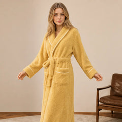La boutique du peignoir Peignoir Femme Polaire - Long à Liseré, Jaune Moutarde