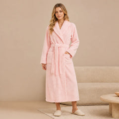 La boutique du peignoir Peignoir Femme Polaire - Long à Liseré, Rose Poudré