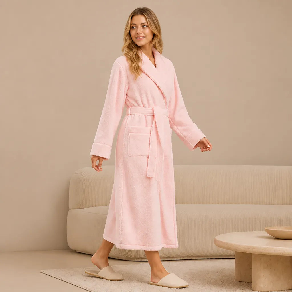 La boutique du peignoir Peignoir Femme Polaire - Long à Liseré, Rose Poudré