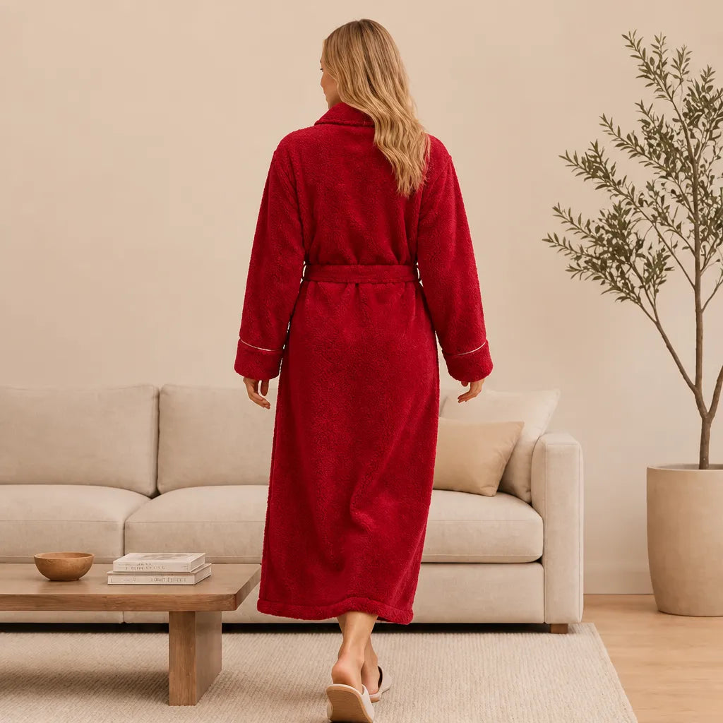 La boutique du peignoir Peignoir Femme Polaire - Long à Liseré, Rouge
