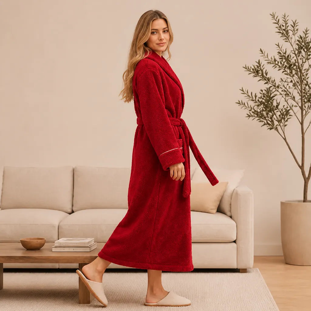 La boutique du peignoir Peignoir Femme Polaire - Long à Liseré, Rouge