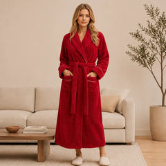 La boutique du peignoir Peignoir Femme Polaire - Long à Liseré, Rouge
