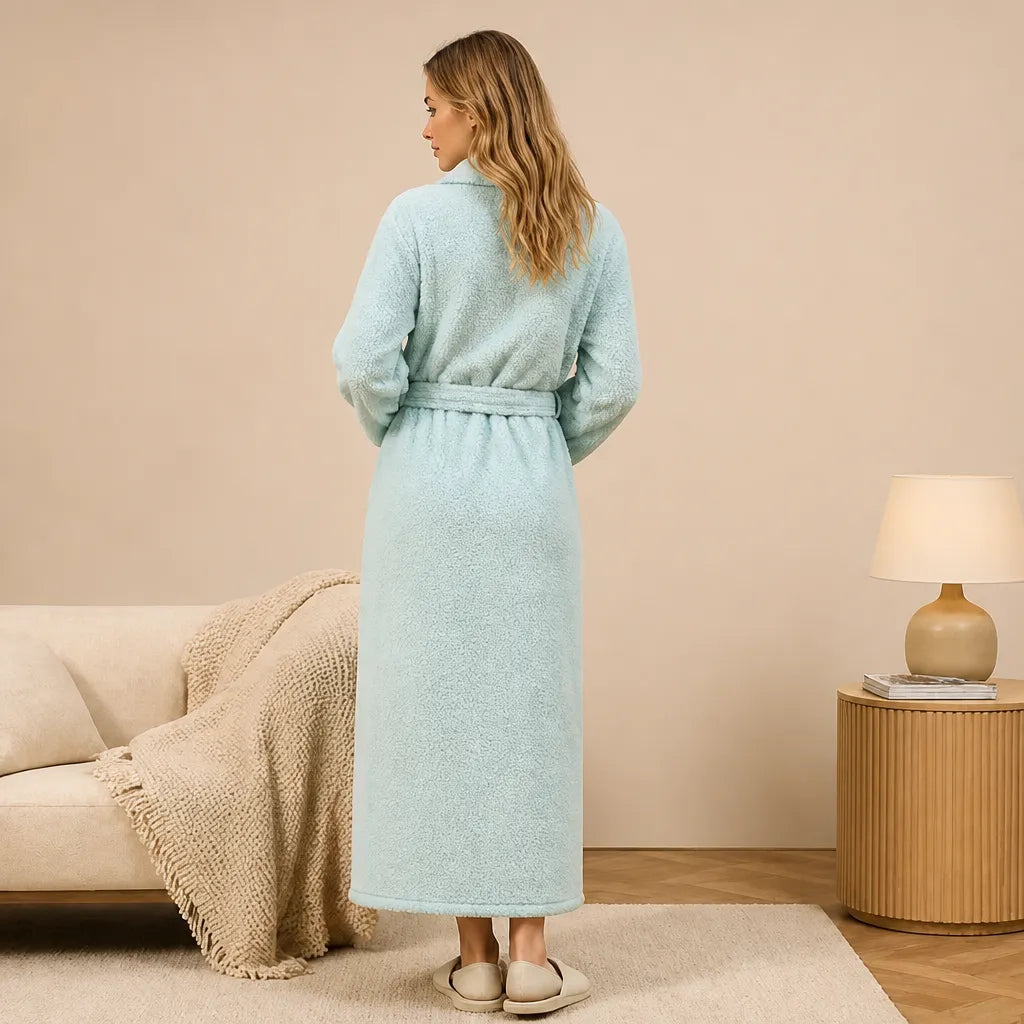 La boutique du peignoir Peignoir Femme Polaire - Long à Liseré, Vert d'Eau