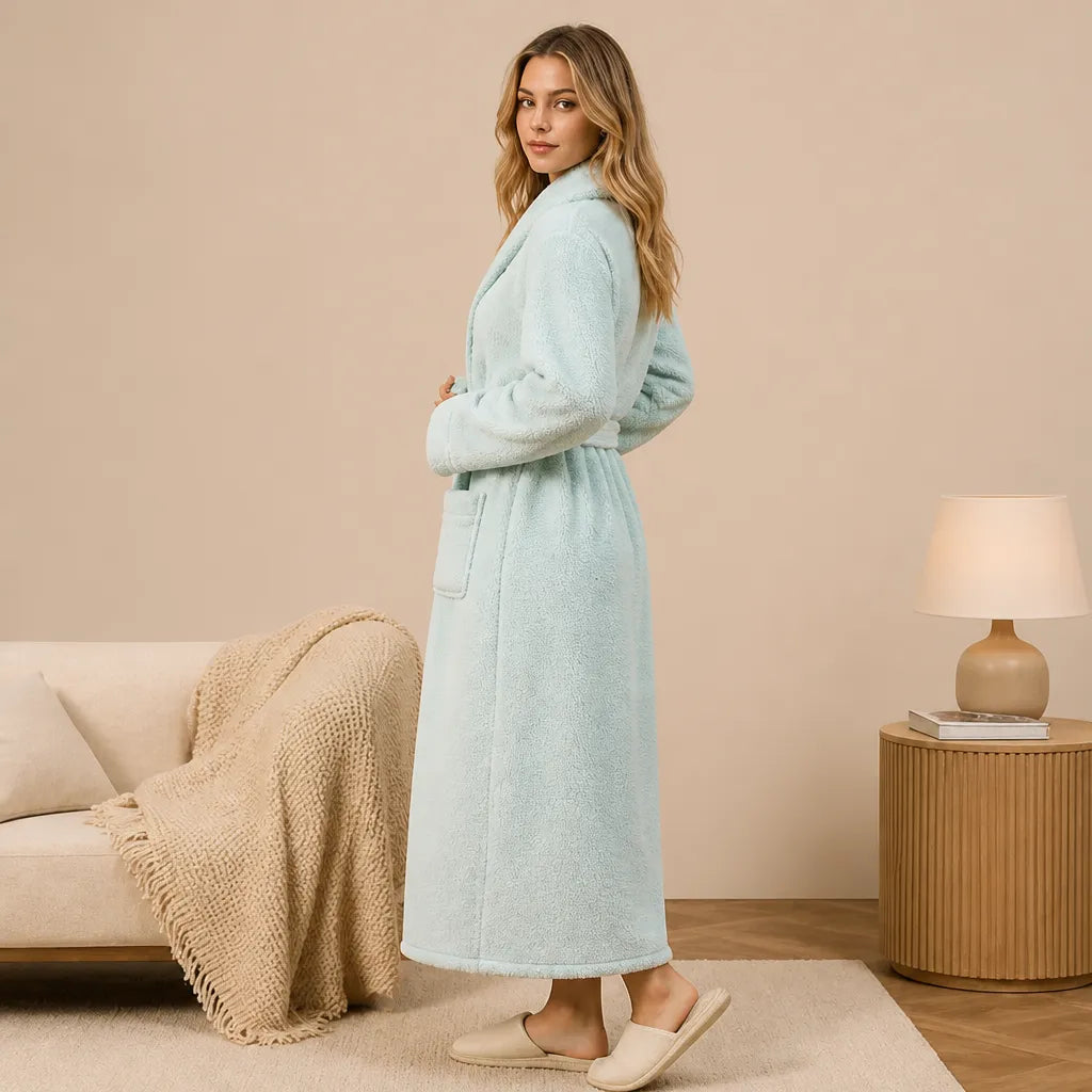La boutique du peignoir Peignoir Femme Polaire - Long à Liseré, Vert d'Eau