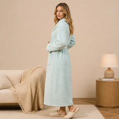 La boutique du peignoir Peignoir Femme Polaire - Long à Liseré, Vert d'Eau