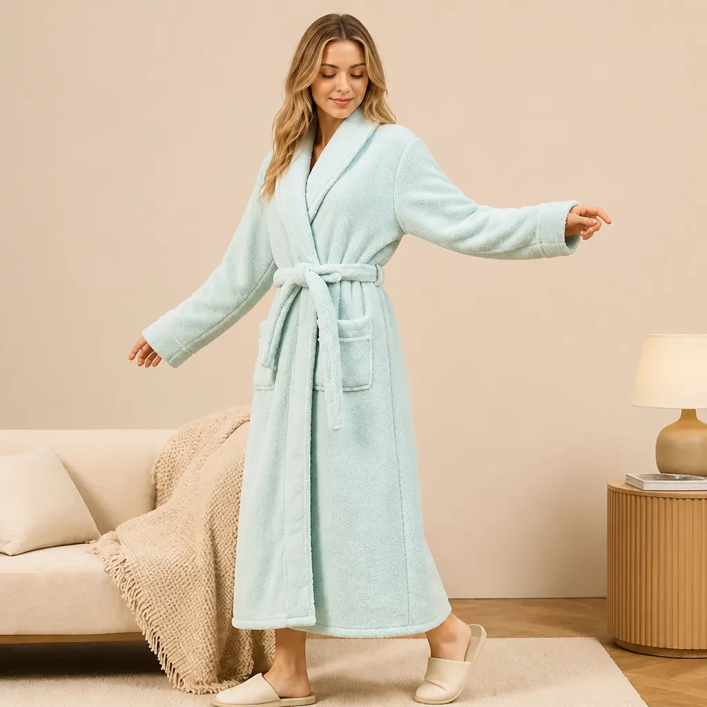 La boutique du peignoir Peignoir Femme Polaire - Long à Liseré, Vert d'Eau