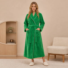 La boutique du peignoir Peignoir Femme Polaire - Long à Liseré, Vert Émeraude