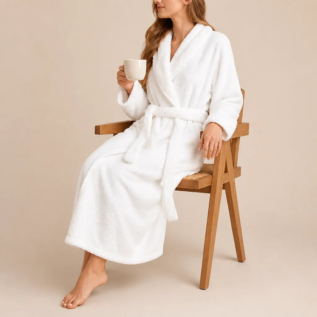 La boutique du peignoir Peignoir Femme Polaire - Long Gaufré, Blanc
