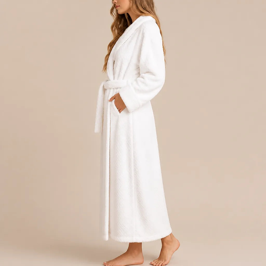 La boutique du peignoir Peignoir Femme Polaire - Long Gaufré, Blanc
