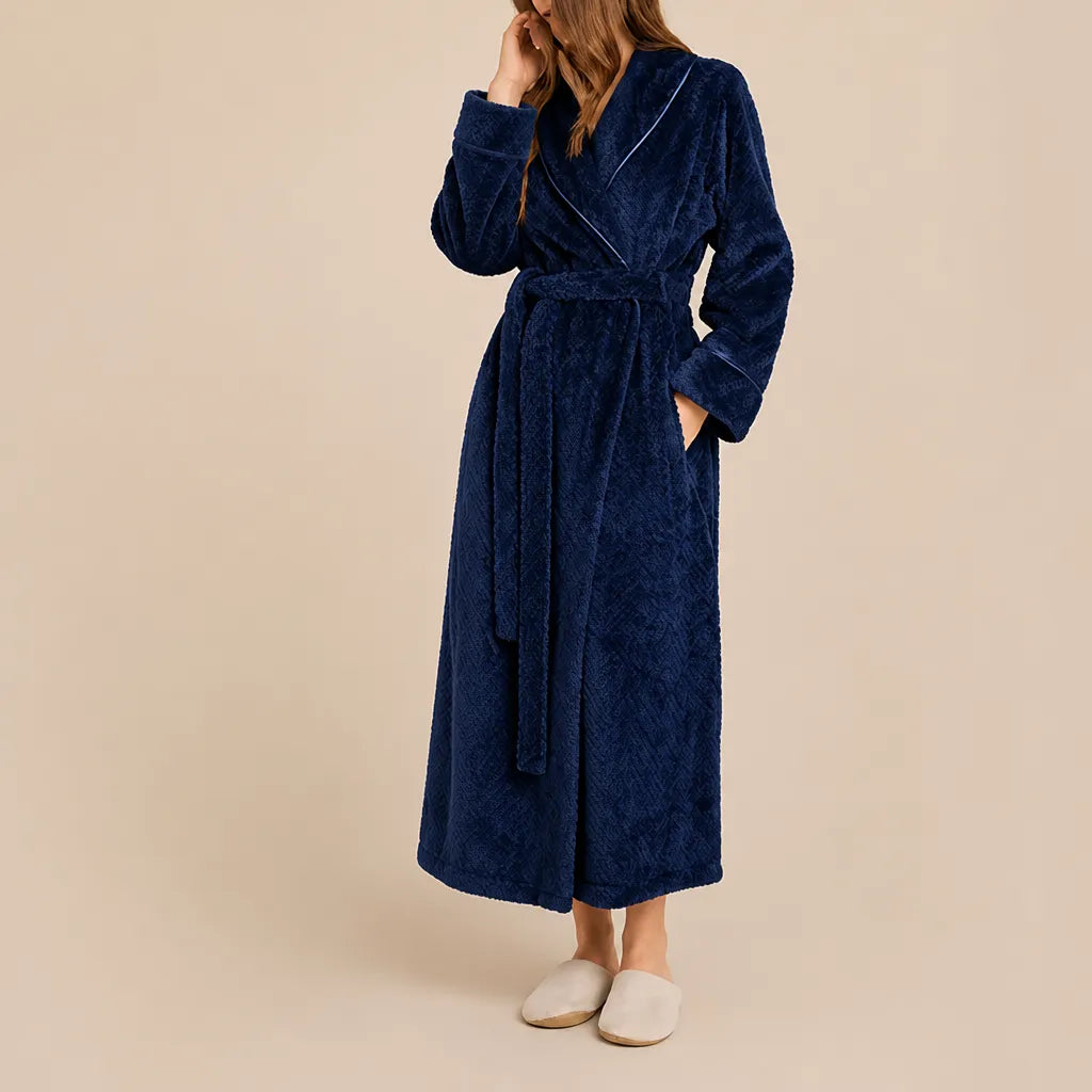 La boutique du peignoir Peignoir Femme Polaire - Long Gaufré, Bleu Marine