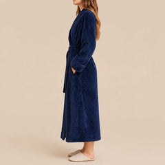 La boutique du peignoir Peignoir Femme Polaire - Long Gaufré, Bleu Marine