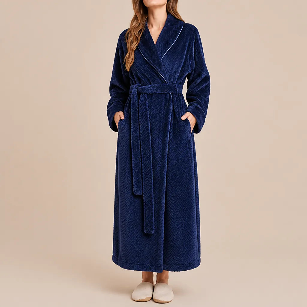 La boutique du peignoir Peignoir Femme Polaire - Long Gaufré, Bleu Marine