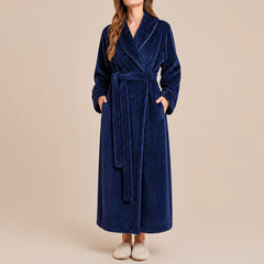 La boutique du peignoir Peignoir Femme Polaire - Long Gaufré, Bleu Marine