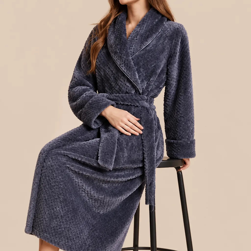 La boutique du peignoir Peignoir Femme Polaire - Long Gaufré, Gris Anthracite