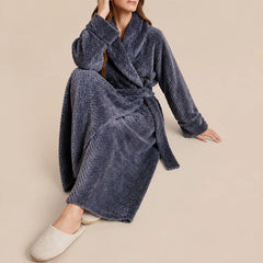 La boutique du peignoir Peignoir Femme Polaire - Long Gaufré, Gris Anthracite