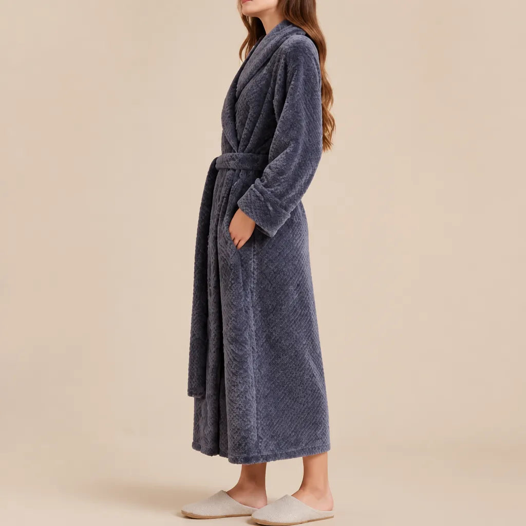 La boutique du peignoir Peignoir Femme Polaire - Long Gaufré, Gris Anthracite