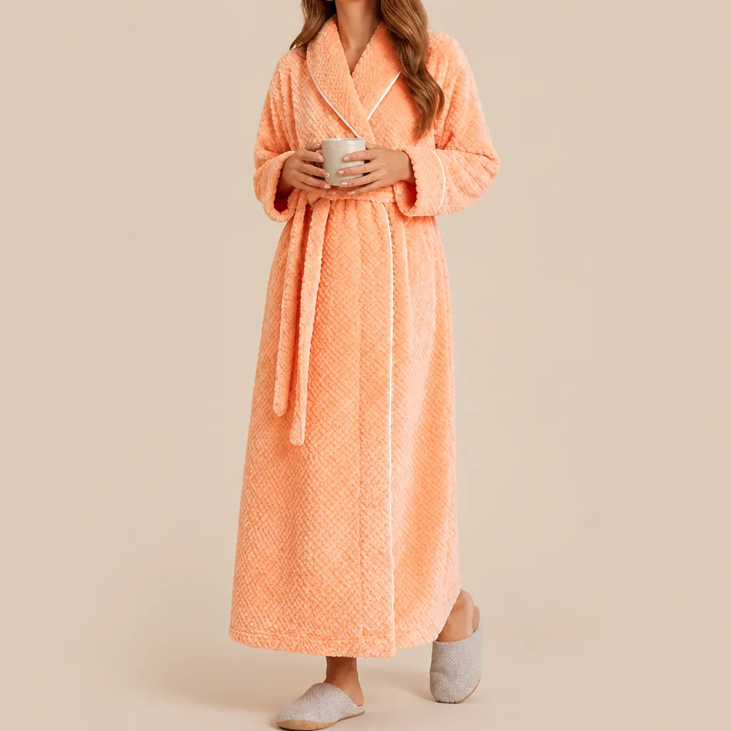 La boutique du peignoir Peignoir Femme Polaire - Long Gaufré, Orange Abricot
