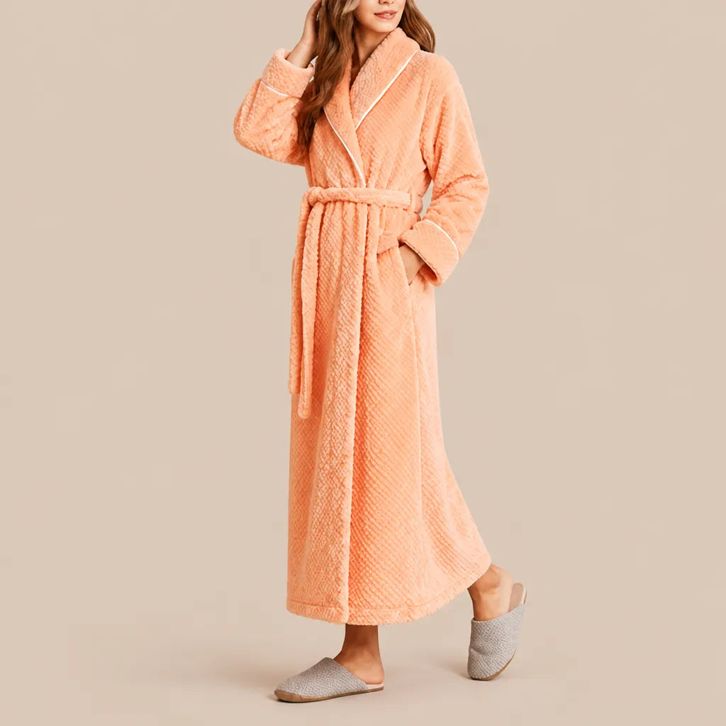 La boutique du peignoir Peignoir Femme Polaire - Long Gaufré, Orange Abricot