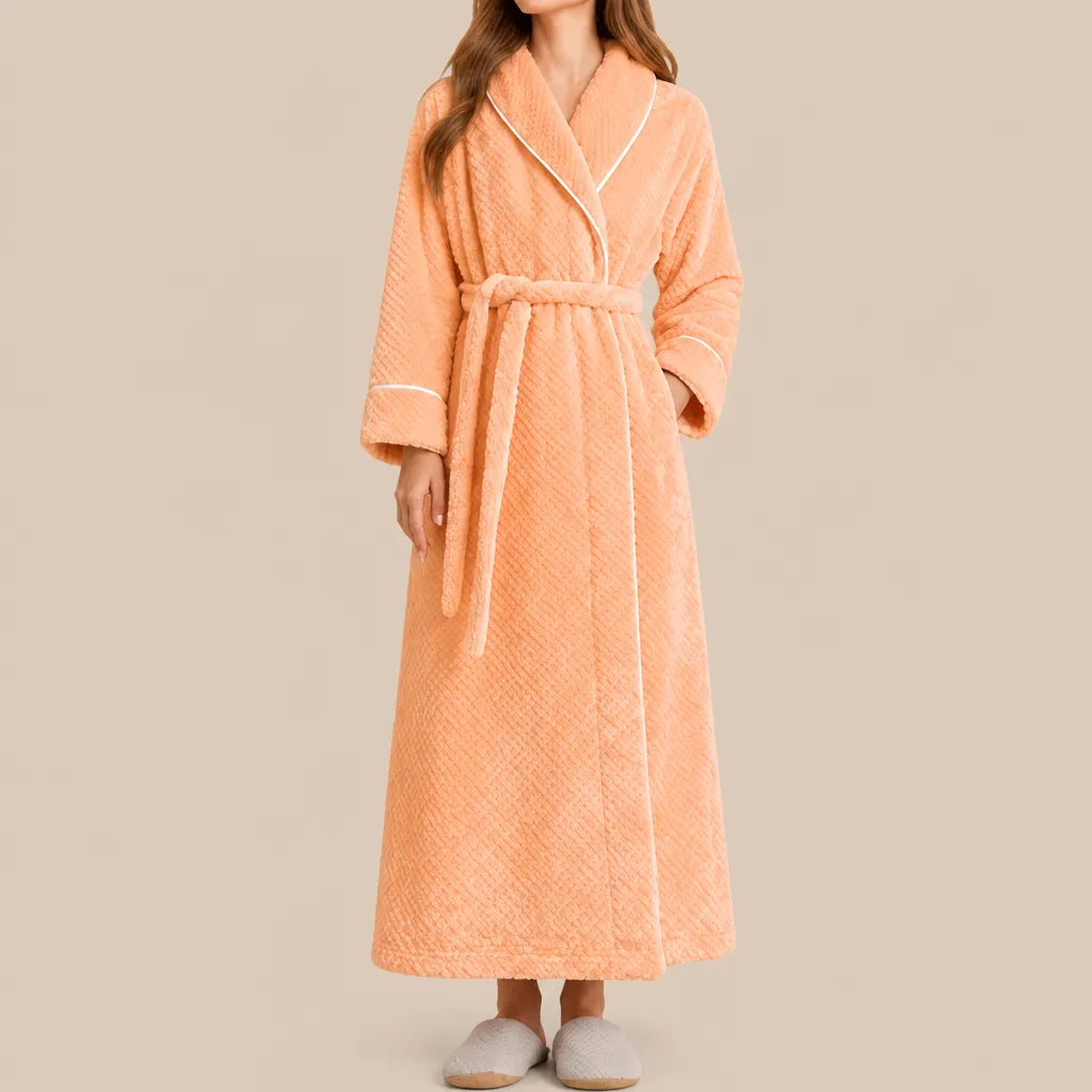 La boutique du peignoir Peignoir Femme Polaire - Long Gaufré, Orange Abricot