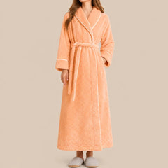La boutique du peignoir Peignoir Femme Polaire - Long Gaufré, Orange Abricot