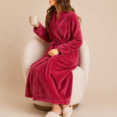 La boutique du peignoir Peignoir Femme Polaire - Long Gaufré, Rose Framboise