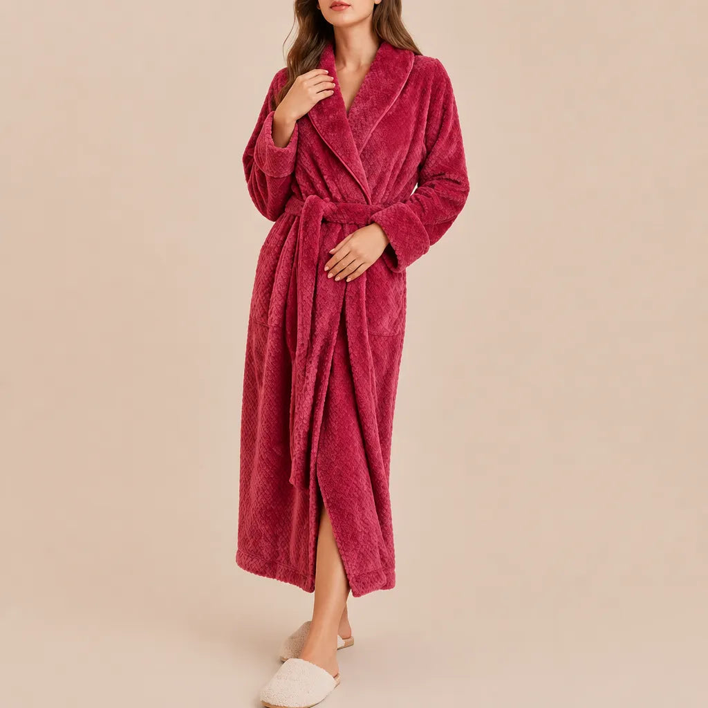 La boutique du peignoir Peignoir Femme Polaire - Long Gaufré, Rose Framboise