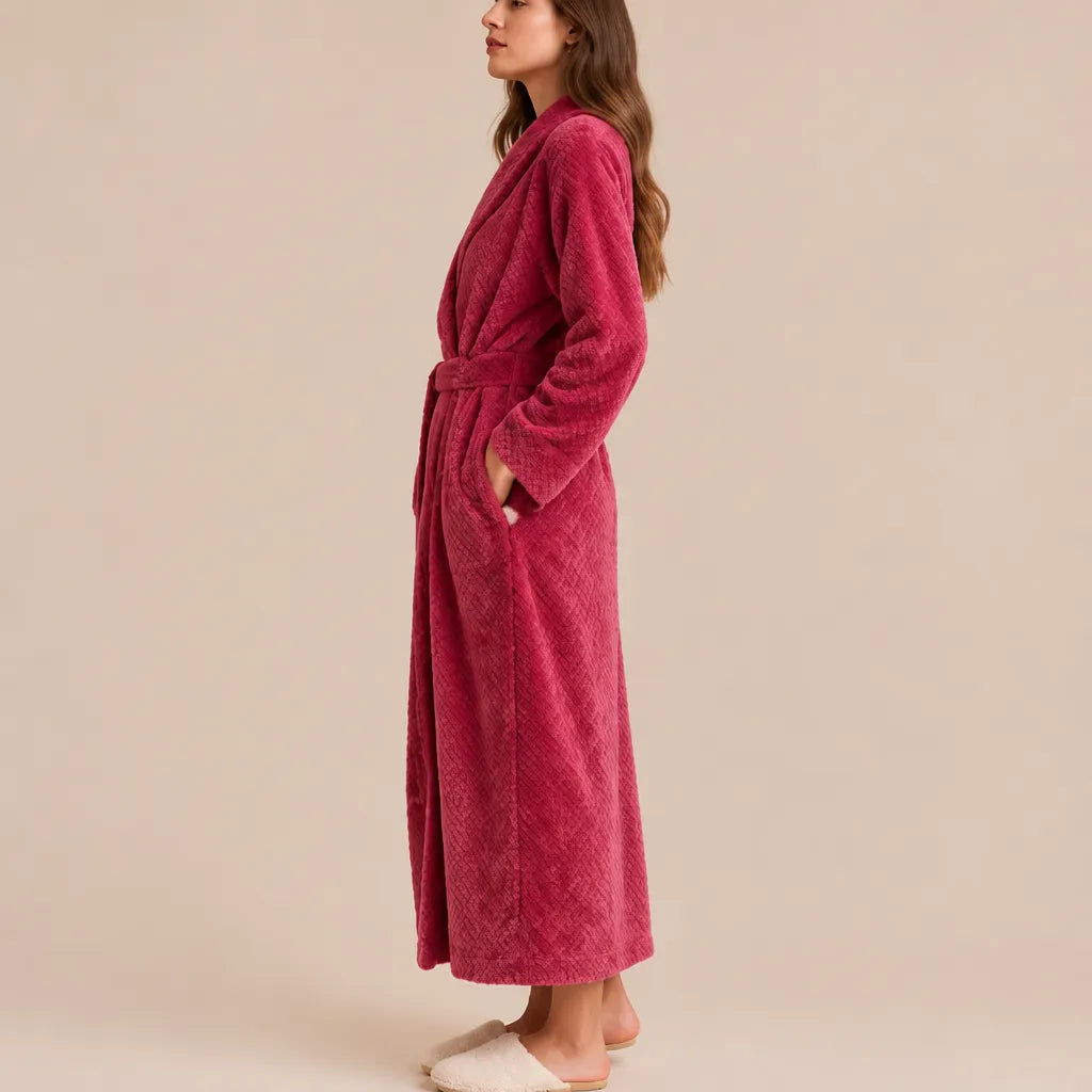 La boutique du peignoir Peignoir Femme Polaire - Long Gaufré, Rose Framboise