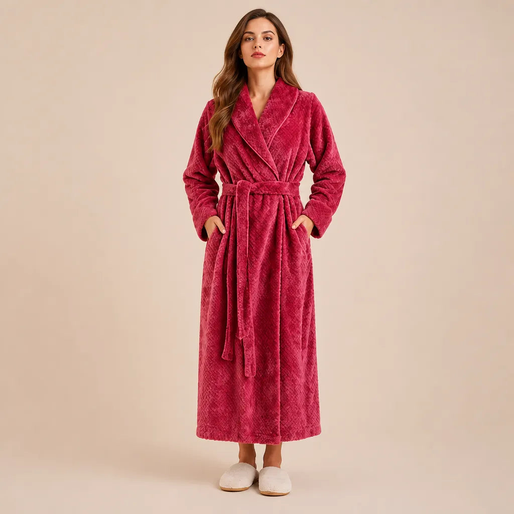 La boutique du peignoir Peignoir Femme Polaire - Long Gaufré, Rose Framboise