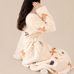 La boutique du peignoir Peignoir Femme Polaire - Texturé à Col Blanc, Écru à Oursons