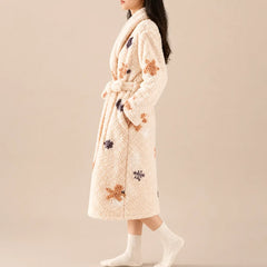 La boutique du peignoir Peignoir Femme Polaire - Texturé à Col Blanc, Écru à Oursons