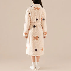 La boutique du peignoir Peignoir Femme Polaire - Texturé à Col Blanc, Écru à Oursons
