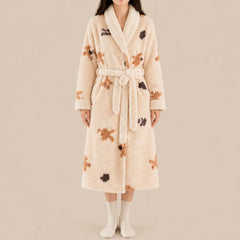 La boutique du peignoir Peignoir Femme Polaire - Texturé à Col Blanc, Écru à Oursons