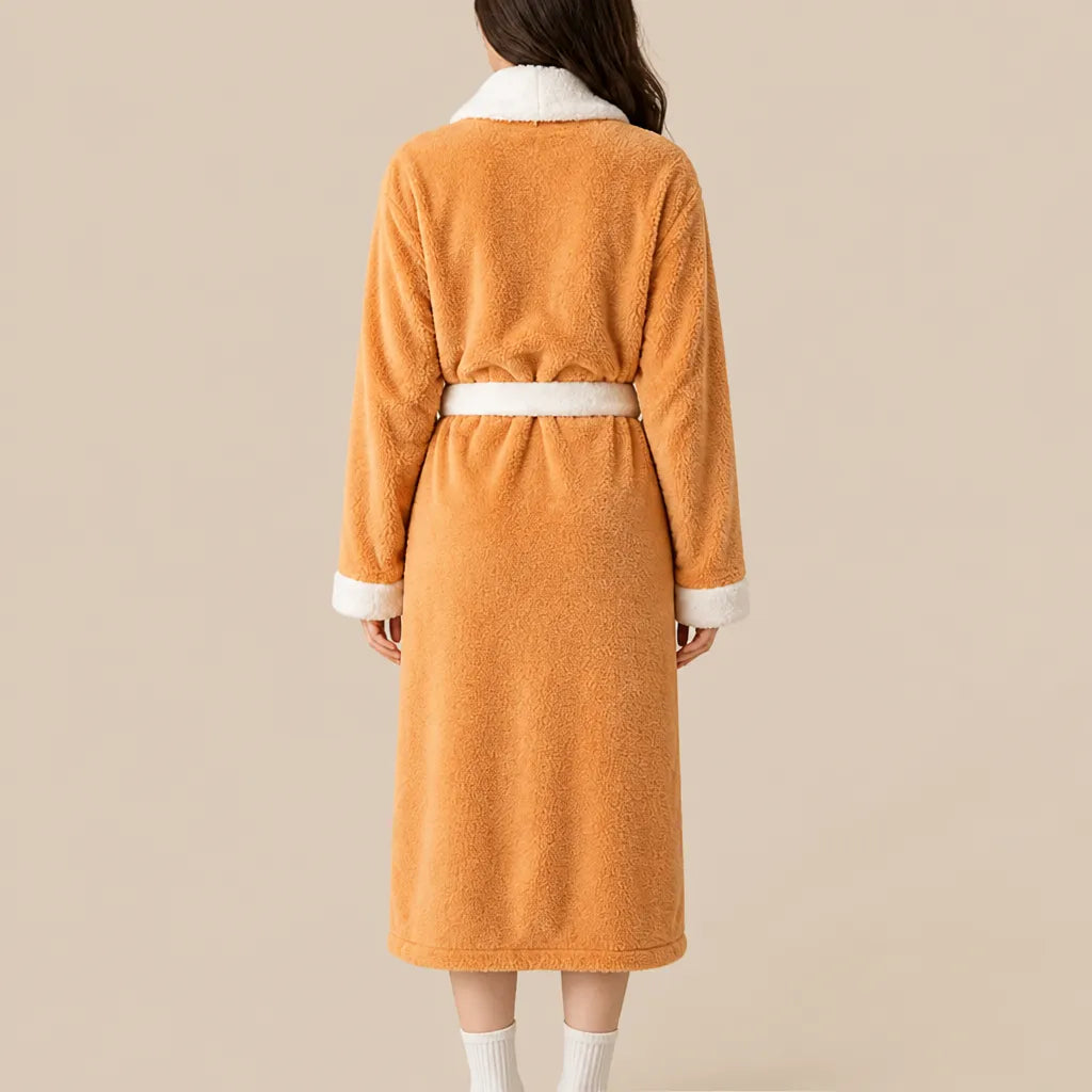 La boutique du peignoir Peignoir Femme Polaire - Texturé à Col Blanc, Orange Uni