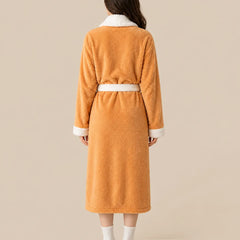 La boutique du peignoir Peignoir Femme Polaire - Texturé à Col Blanc, Orange Uni