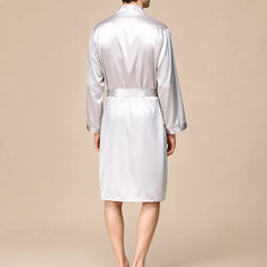 La boutique du peignoir Peignoir Homme Luxe - Kimono en Satin, Blanc Argenté