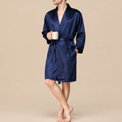 La boutique du peignoir Peignoir Homme Luxe - Kimono en Satin, Bleu Marine Uni