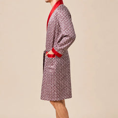 La boutique du peignoir Peignoir Homme Luxe - Kimono en Satin, Bordeaux à Motifs Col Rouge