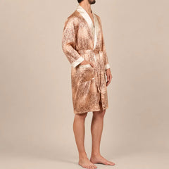 La boutique du peignoir Peignoir Homme Luxe - Kimono en Satin, Doré à Motifs