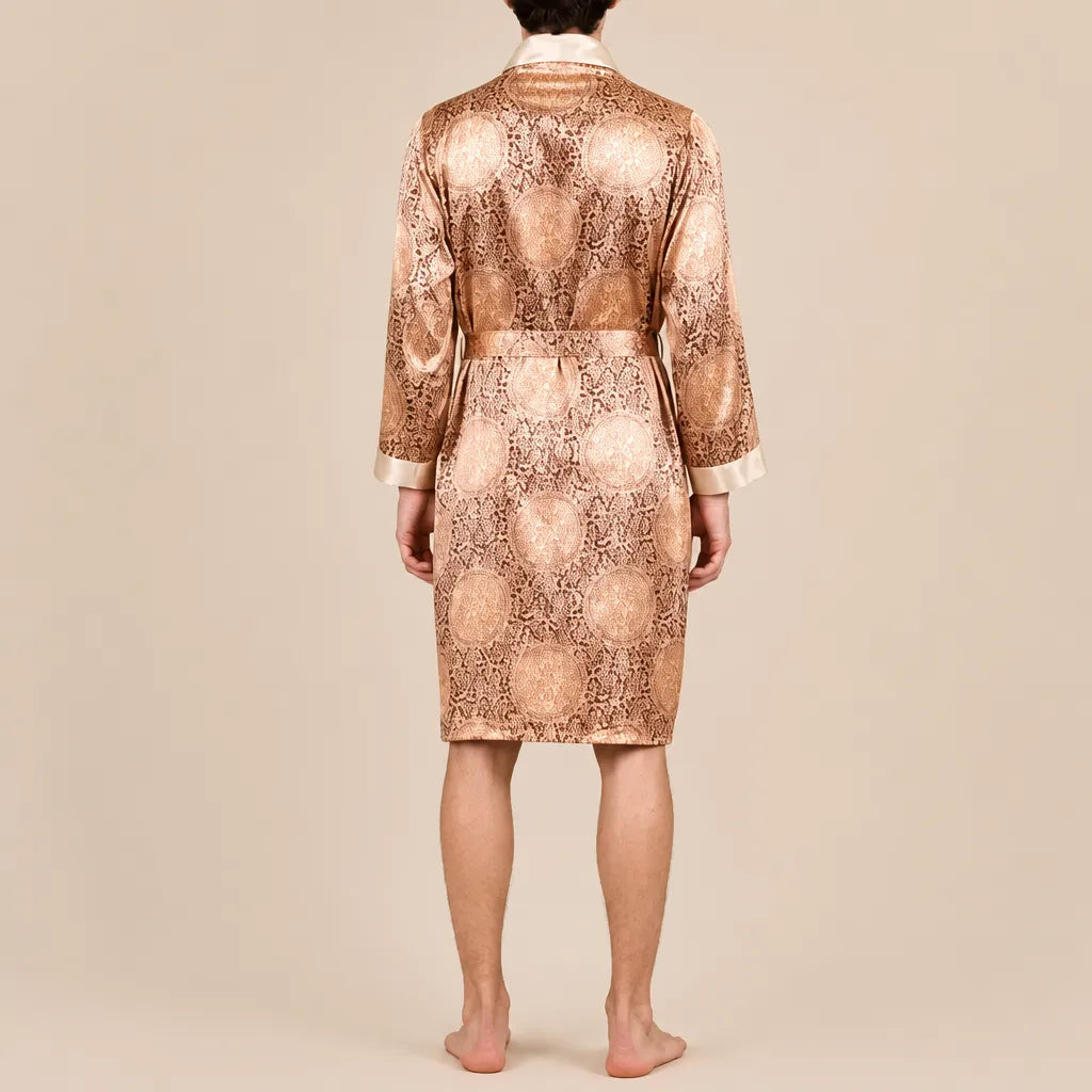 La boutique du peignoir Peignoir Homme Luxe - Kimono en Satin, Doré à Motifs