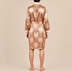 La boutique du peignoir Peignoir Homme Luxe - Kimono en Satin, Doré à Motifs