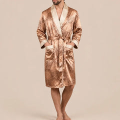 La boutique du peignoir Peignoir Homme Luxe - Kimono en Satin, Doré à Motifs