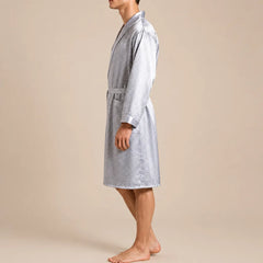 La boutique du peignoir Peignoir Homme Luxe - Kimono en Satin, Gris Perle à Pois