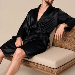 La boutique du peignoir Peignoir Homme Luxe - Kimono en Satin, Noir Uni