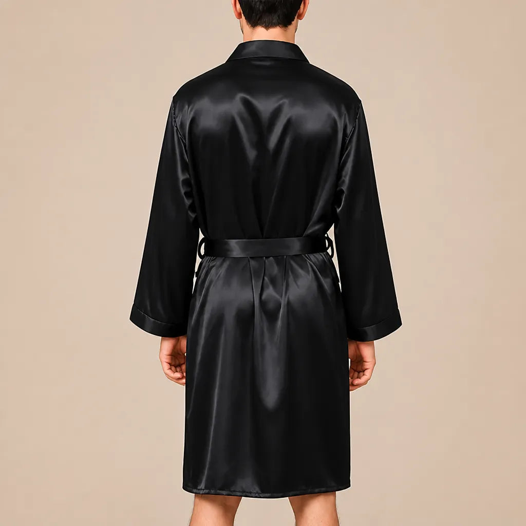 La boutique du peignoir Peignoir Homme Luxe - Kimono en Satin, Noir Uni