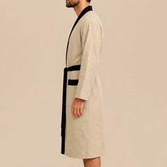 La boutique du peignoir Peignoir Homme Nid d'Abeille - Kimono à Bordure Noire, Beige Sable