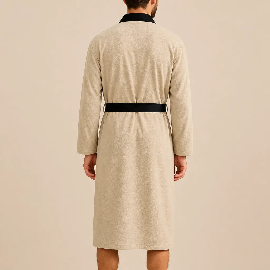 La boutique du peignoir Peignoir Homme Nid d'Abeille - Kimono à Bordure Noire, Beige Sable