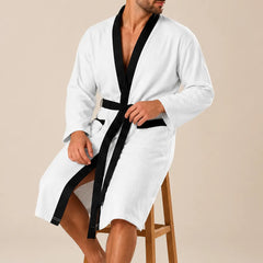 La boutique du peignoir Peignoir Homme Nid d'Abeille - Kimono à Bordure Noire, Blanc