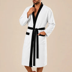 La boutique du peignoir Peignoir Homme Nid d'Abeille - Kimono à Bordure Noire, Blanc