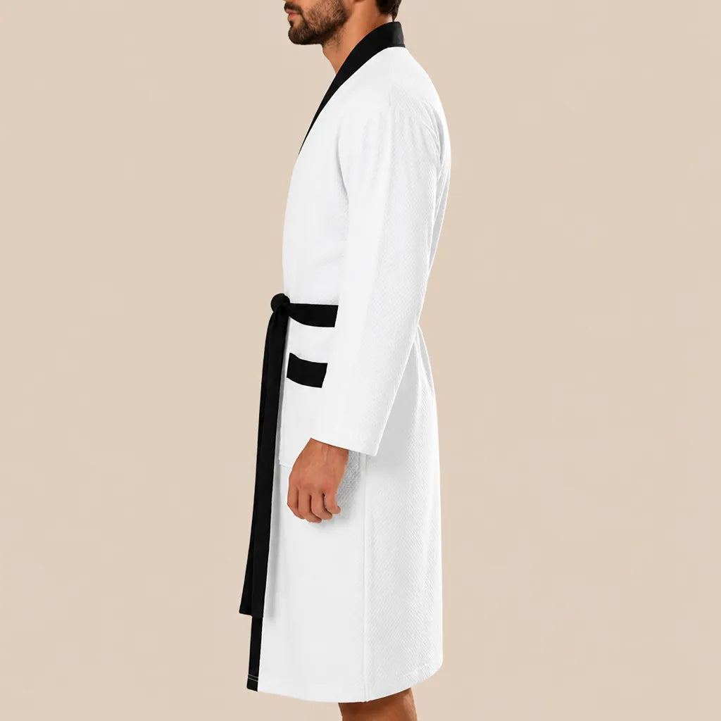 La boutique du peignoir Peignoir Homme Nid d'Abeille - Kimono à Bordure Noire, Blanc