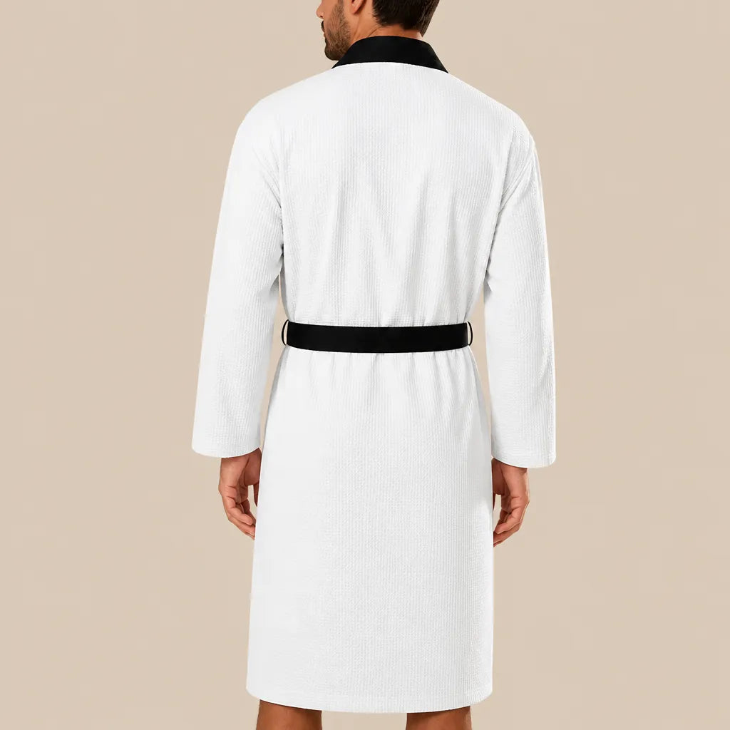 La boutique du peignoir Peignoir Homme Nid d'Abeille - Kimono à Bordure Noire, Blanc